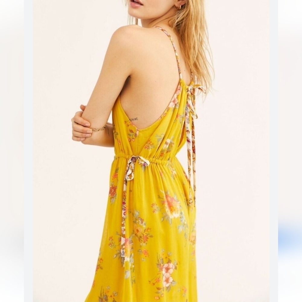 Free People Georgia Floral Wide Leg Yellow Floral Jumpsuit Small - Picture 13 of 17